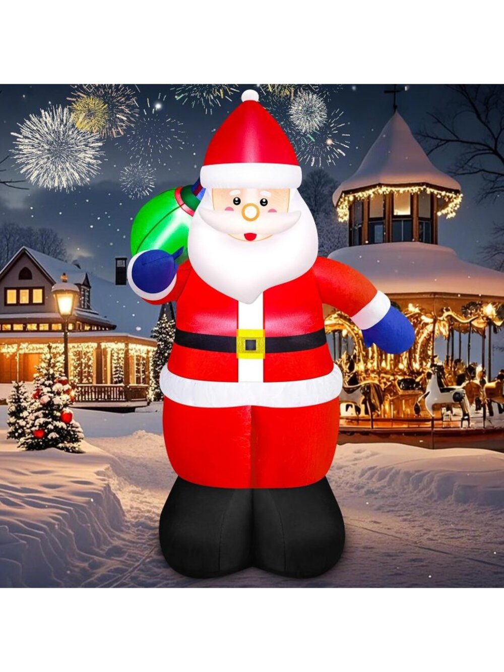 New 5FT Inflatable Christmas Santa with Gift Bag & LEDs for Yard Decor